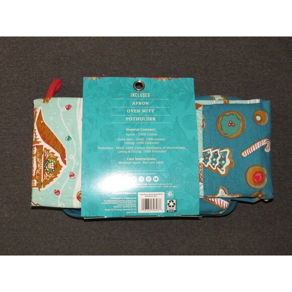 The Pioneer Woman Gingerbread Apron Oven Mitt Potholder Set Kitchen Cooking - Picture 6 of 9